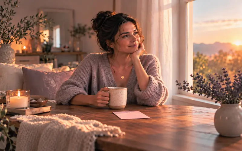 Woman feeling peaceful and confident after making a thoughtful decision
